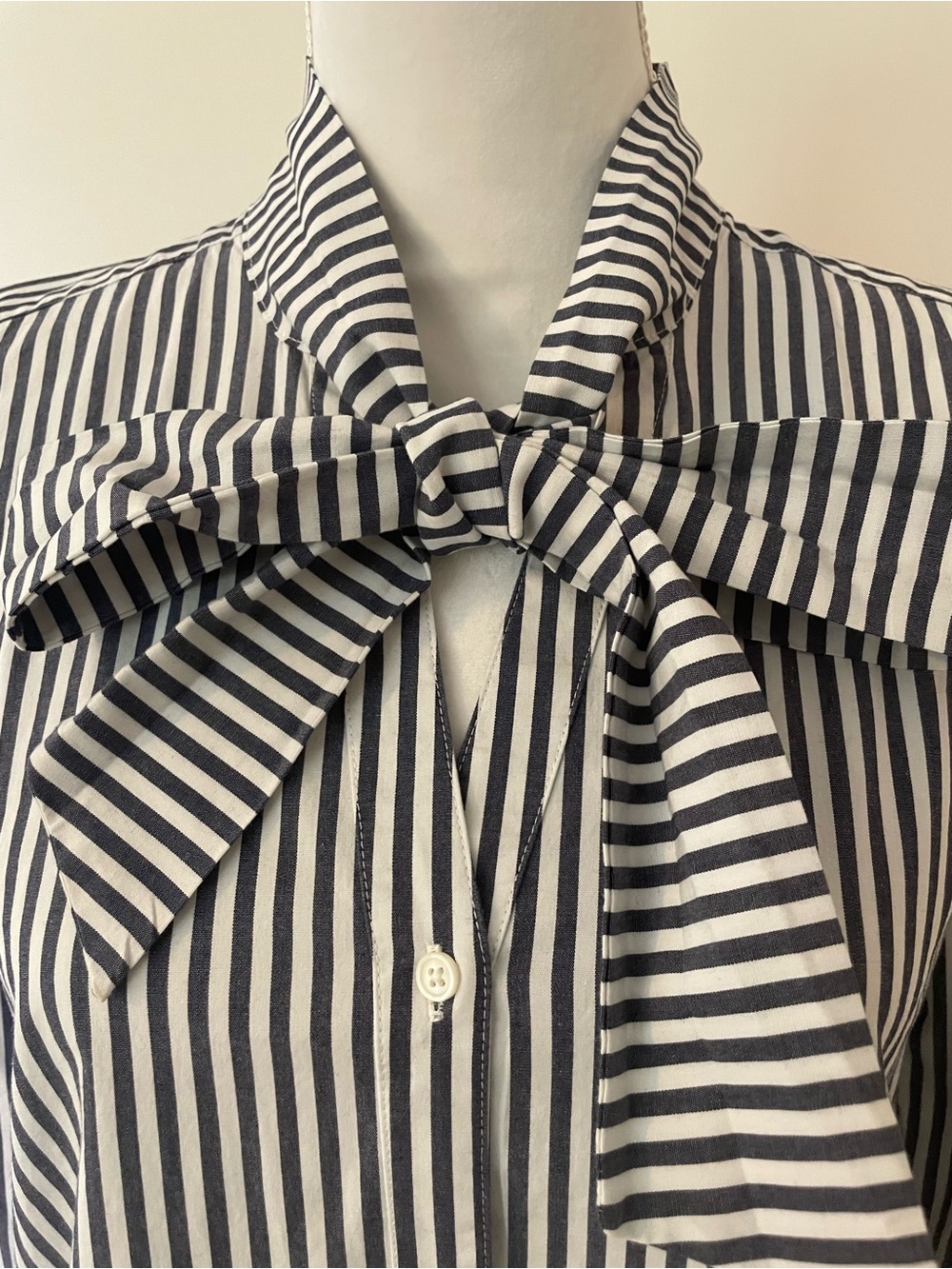 J. Crew Black and White Striped Tie-Neck Blouse